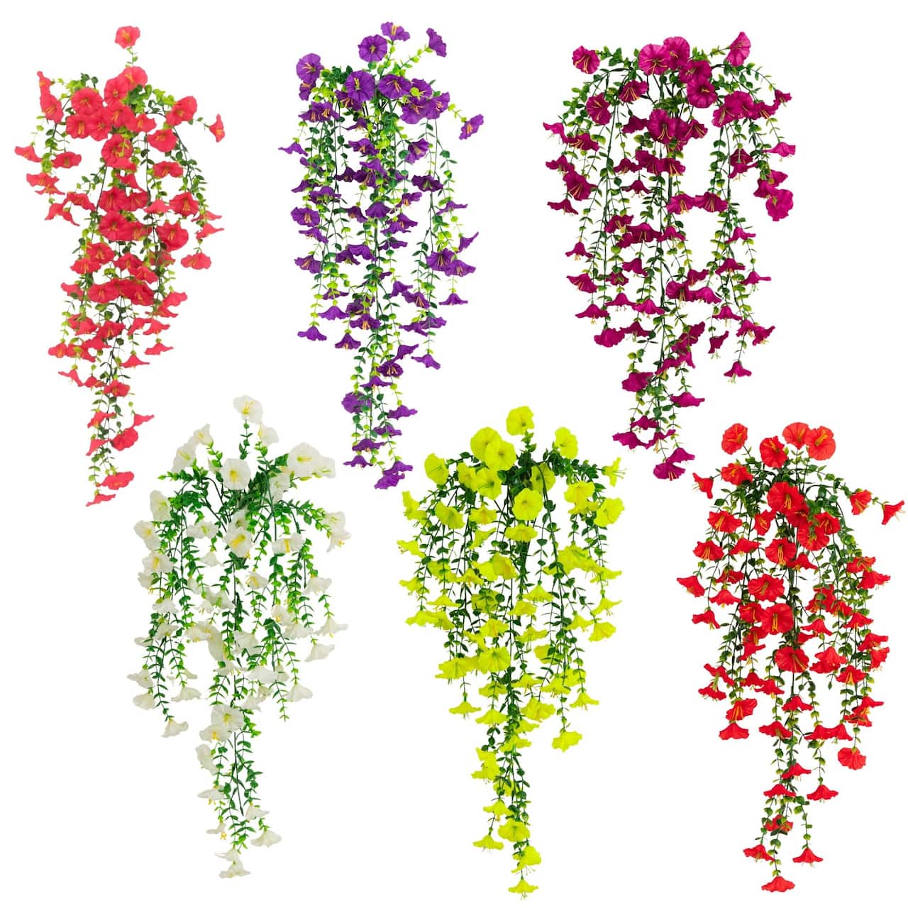 30" UV Resistant Artificial Morning Glory Hanging Plants, 6ct.